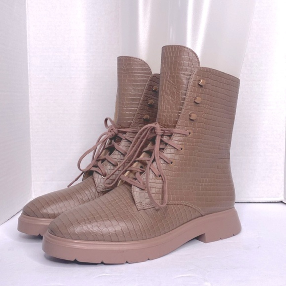 STUART WEITZMAN MCKENZEE Croc Embossed Leather Ankle Boots